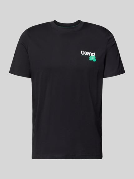 Produktfoto, Regular fit T-shirt met logoprint Model 'Kenan' van Blend in zwart puur katoen met ronde hals, ruglengte maat M 67 cm