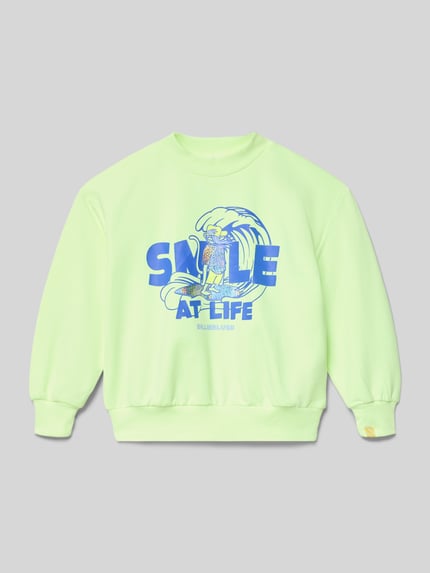 Produktfoto, Sweatshirt met motiefprint en ronde hals van BILLIEBLUSH, lichtgroen, katoenmix, relaxed fit, kinderen.
