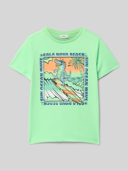 s.Oliver RED LABEL T-shirt o kroju regular fit z czystej bawełny Neonowy zielony 1