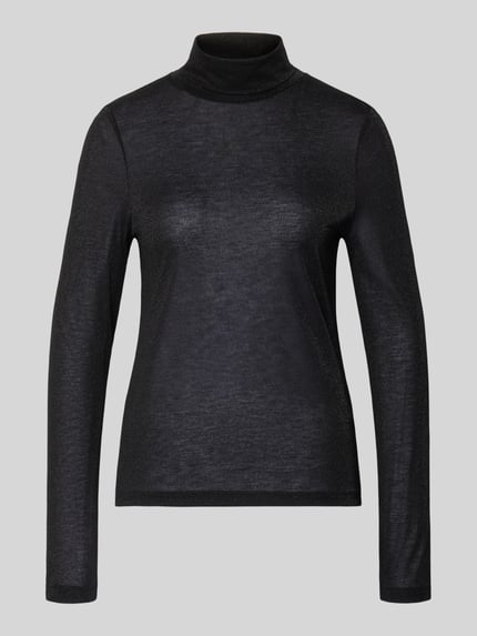 Produktfoto, zwart shirt met lange mouwen van viscosemix, regular fit, col, model 'ZERAFNE' van Drykorn, ruglengte maat S 59 cm.