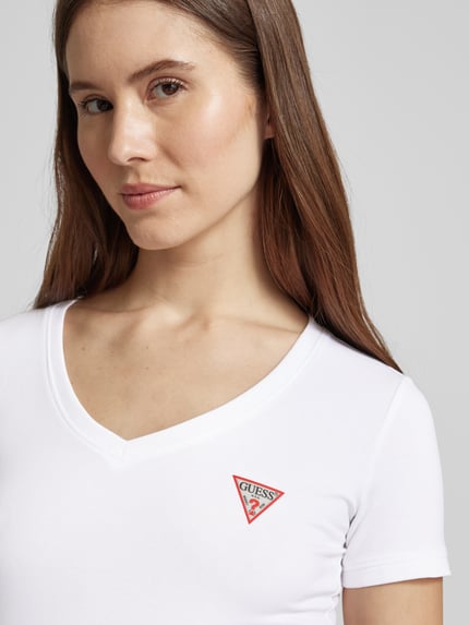 GUESS T-Shirt mit V-Ausschnitt Weiss 3