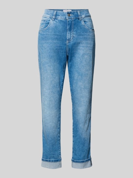 Produktfoto, blaue Straight Fit Jeans im 5-Pocket-Design Modell 'Darlene' von Angels, Baumwoll-Mix mit Stretch, fixierter Umschlag
