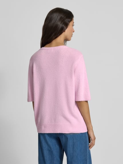 Milano Italy Sweter z dzianiny o kroju oversized z okrągłym dekoltem Różowawy 5
