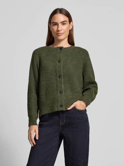 Selected Regular Fit Strickjacke aus Woll-Mix mit Alpaka Modell 'LULU' Oliv Melange 4