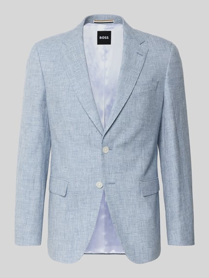 Produktfoto, hellblaues Regular Fit Anzugsakko aus Leinen-Baumwoll-Mix Modell 'H-HUTSON-262' von BOSS mit Allover-Muster und Reverskragen