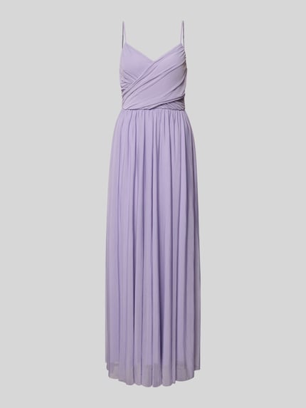 Produktfoto, Abendkleid mit Raffungen Modell 'Cathleen' von GUIDO MARIA KRETSCHMER WOMAN in Flieder, fließender Stoff, Spaghettiträger, Tailliert