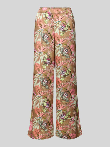 Produktfoto, Hose aus Satin im Allover-Look Modell 'ROSANNE' von SEDUCTIVE in Braun mit floralem Muster, glatte Oberfläche, Regular Fit, Damenmode