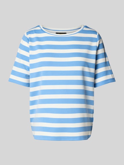 MORE & MORE T-Shirt mit geripptem U-Boot-Ausschnitt Blau 2