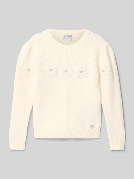 GUESS Strickpullover mit Ziersteinbesatz Ecru 1