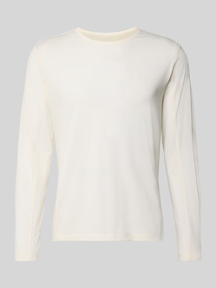 Produktfoto, Funktionsshirt mit Logo und Rundhalsausschnitt von Salomon, krój regular fit, długi rękaw, długość pleców w rozmiarze M: 69 cm, biały kolor, gładka tekstura