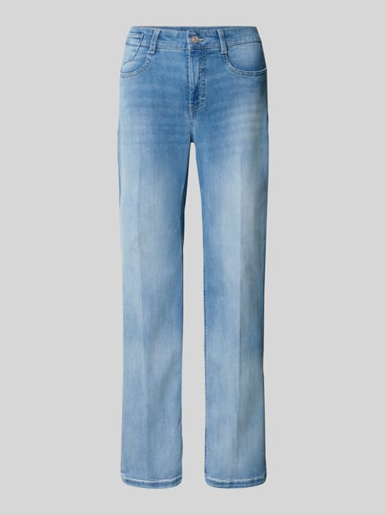 Productfoto, lichtblauwe Straight Fit Jeans uit katoenmix model 'LAURA TURN UP' van MAC, 5-pocket-design, vaste omslag, enkellengte.