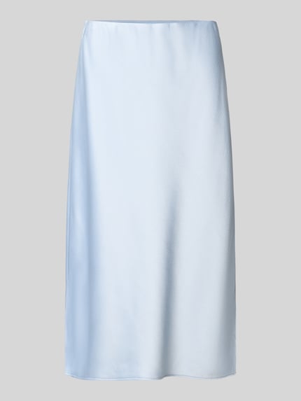Produktfoto, Midirock aus Satin mit Seitenschlitzen von Calvin Klein Womenswear, jasnoniebieska satyna, prosty krój, elastyczny pas, boczne rozcięcia, szerokość w rozmiarze S: 41 cm, całkowita długość: 76 cm