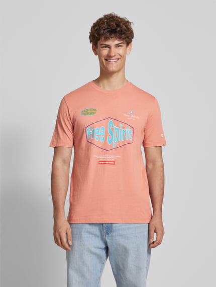 Champion T-shirt z detalami z logo Morelowy 4