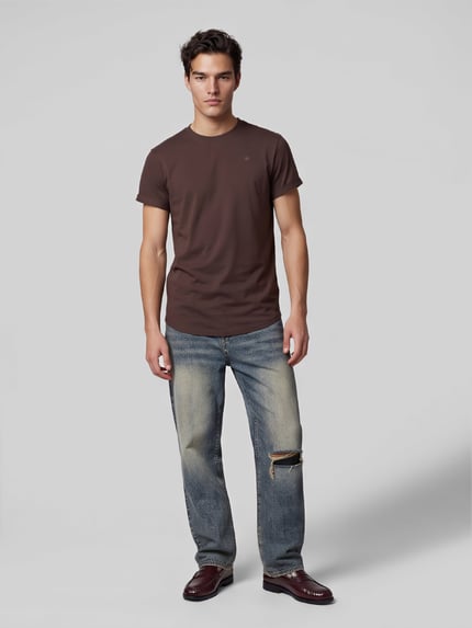 G-Star RAW T-Shirt mit fixiertem Umschlagabschluss Dunkelbraun 1