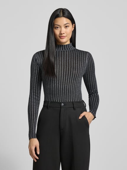 Soyaconcept Slim Fit Turtleneck-Pullover aus Viskose-Mix mit Stehkragen Modell 'Violetta' Metallic Black 4