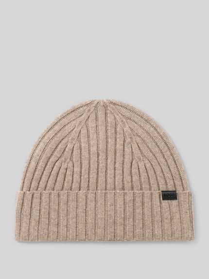 BOSS Mütze aus Schurwolle mit Logo-Patch Camel 1