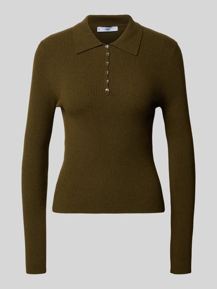 MANGO Slim Fit Strickshirt mit Woll-Anteil Modell 'TWENTIES' Khaki 2