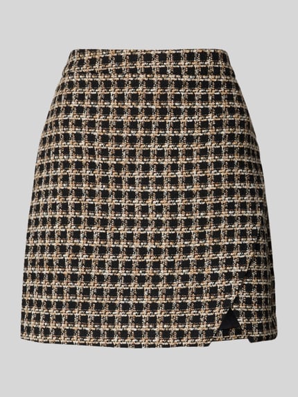 Produktfoto, Slim Fit Minirock in Wickel-Optik Modell 'Vismo' von YAS mit Strukturmuster, schwarz-beige, Bundweite 38 cm, Gesamtlänge 45 cm