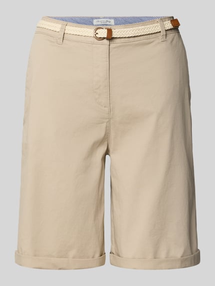 Productfoto, Chino-Bermudas met riem van Christian Berg Woman in beige, katoen, regular fit, omgeslagen zoom, detailstructuur zichtbaar