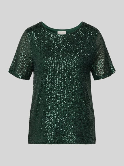 Apricot T-Shirt mit Paillettenbesatz Gruen 2