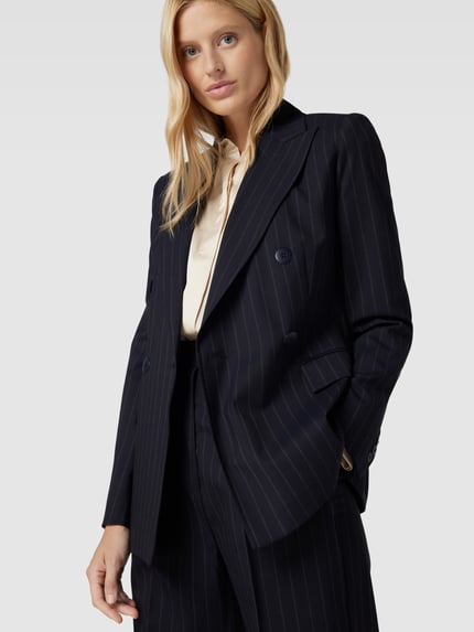 Max Mara Studio Blazer met krijtstrepen, model 'SELLA' Donkerblauw - 3
