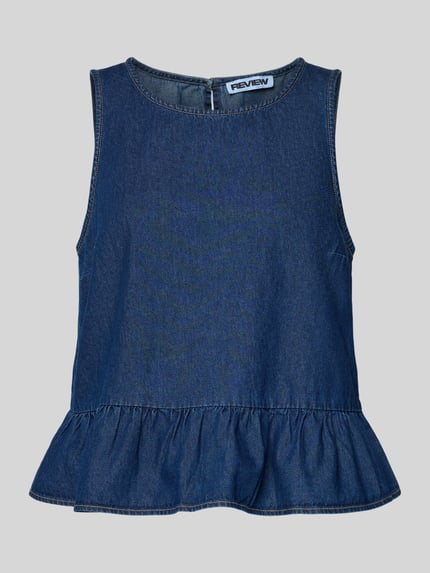 Top z jeansu z detalem w stylu baskinki Shop The Look MANNEQUINE