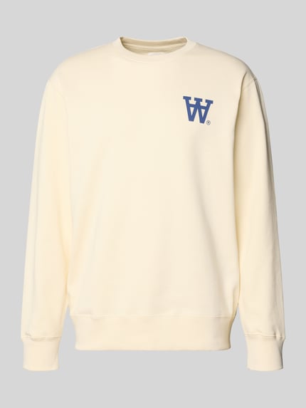 Produktfoto, Sweatshirt mit Logo-Print Modell 'NOEL' von Wood Wood, reine Baumwolle, cremefarben, Rundhalsausschnitt, lockere Passform