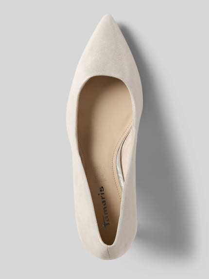 Produktfoto, Pumps aus echtem Leder von Tamaris in unifarbener Optik mit spitzer Schuhspitze, Stilettoabsatz und strukturierter Sohle