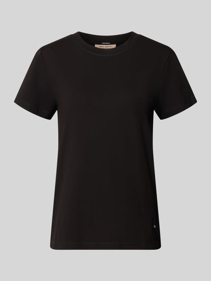 Produktfoto, Regular Fit T-Shirt mit Label-Emblem Modell 'Dala' von MOS MOSH in Schwarz, Kurzarm, Jersey, Rundhalsausschnitt, glatte Textur