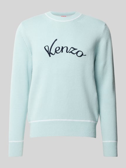 Produktfoto, Leinenpullover aus Leinen-Mix von Kenzo, mieszanka lnu i bawełny, luźny krój, wyhaftowane logo, prążkowane wykończenia, paski w kontrastowym kolorze, długość tyłu w rozmiarze M: 66 cm