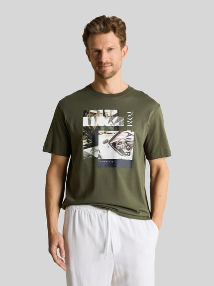 Tom Tailor męski t-shirt o kroju regular fit z czystej bawełny Oliwkowy 4