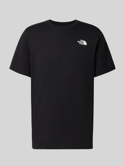 Productfoto, zwart t-shirt van katoenmix met labelprint, regular fit, Model 'Evolution' van The North Face, ruglengte maat M 73 cm