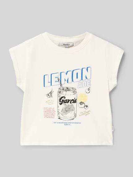 Produktfoto, Regular Fit T-Shirt mit Motiv-Print von Garcia z bawełny, nadruk z motywem, okrągły dekolt, nadruk z logo, długość tyłu w rozmiarze 140: 36 cm