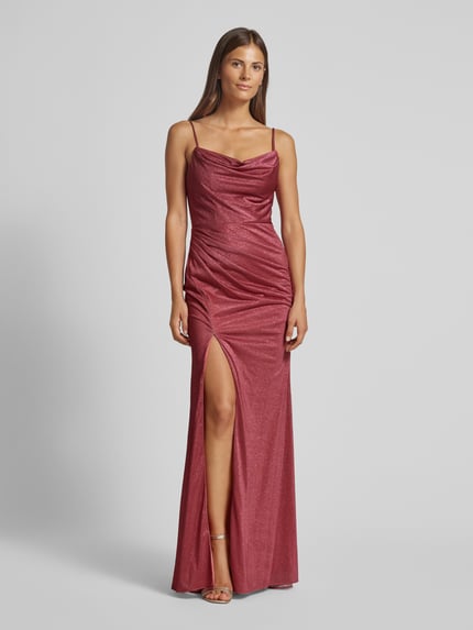 LUXUAR FASHION Avondjurk met cascadehals Kersenrood - 4