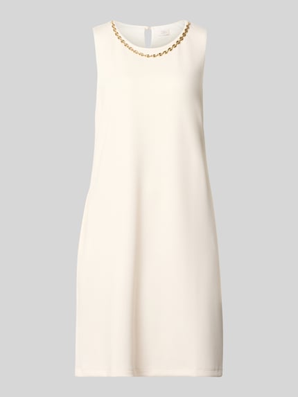 Productfoto, Relaxed Fit jurk met viscose in knielengte van ROBE LÉGÈRE, crèmekleur, ronde hals, mouwloos, siergarnering, elastische materiaalmix