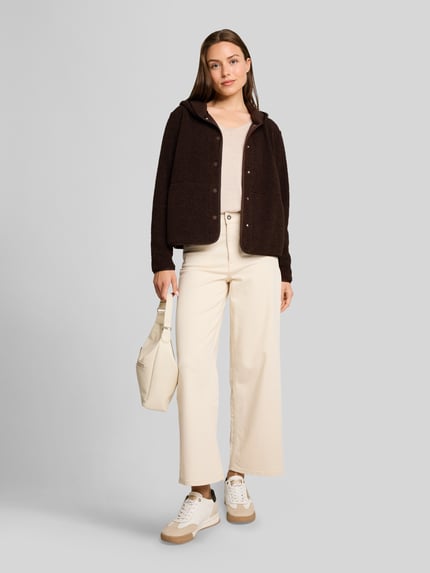 Tom Tailor Relaxed Fit Teddy- / Webpelzjacke mit Kapuzenkragen Dunkelbraun 1
