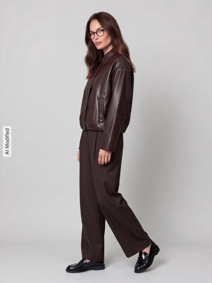 Jake*s Casual Regular Fit Kunstlederjacke mit überschnittenen Schultern Dunkelbraun 1