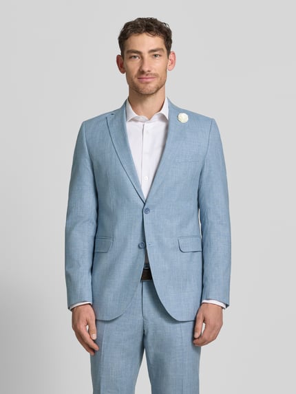 Męski model nosi Regular Fit Sakko mit Schurwoll-Anteil Modell 'Paco' od CG - Club of Gents, jasnoniebieski, krój regular fit, detal florystyczny, przód, zdjęcie całej sylwetki.