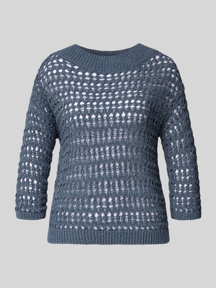 Produktfoto, Strickpullover mit Rundhalsausschnitt und 3/4-Arm von Luisa Cerano in Blau, Baumwoll-Mix, Regular Fit, fein strukturiert