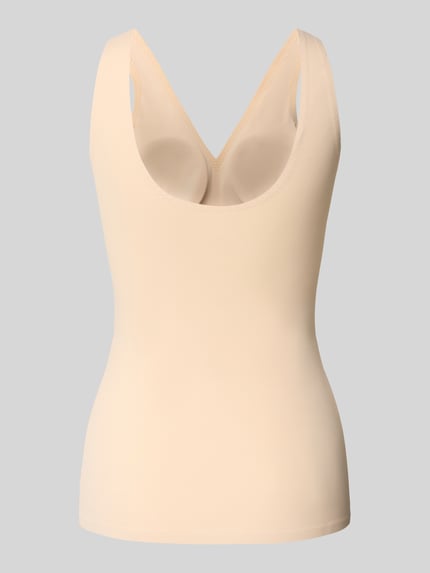 Produktfoto, Slim Fit Top mit V-Ausschnitt Modell 'Invisible' od Schiesser, elastyczna mieszanka materiałów, beżowy, gładka tekstura.