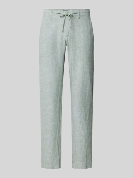 Produktfoto, Leinenhose mit Schnürung und Gesäßtaschen von MCNEAL, hellgrünes Leinen, Regular Fit, glatte Struktur, klassische Form
