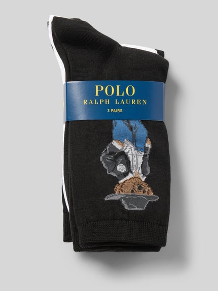 Produktfoto, Socken mit Bärenmotiv im 3er-Pack von POLO RALPH LAUREN, mehrfarbig, Motiv- und Logo-Print, feine Textur, Damen Socken