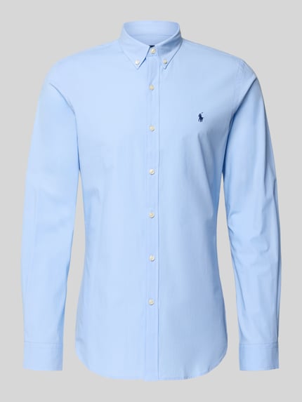 Produktfoto, Freizeithemd mit Label-Stitching von Polo Ralph Lauren w kolorze jasnoniebieskim, bawełna z elastanem, regular fit, guziki, kołnierzyk button-down