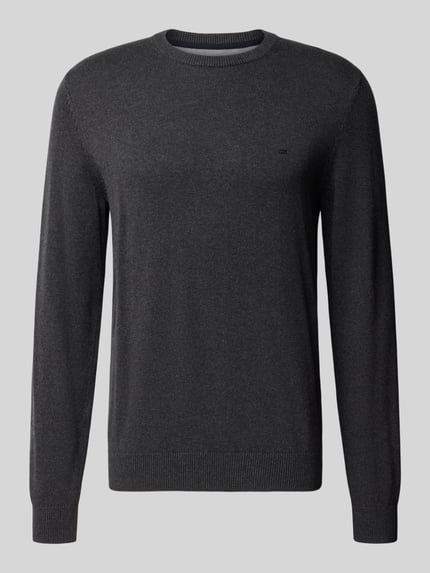 Christian Berg Men Regular Fit Strickpullover aus Baumwoll-Woll-Mix Dunkelgrau Melange 1