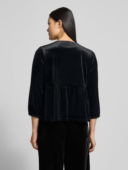 MORE & MORE Blouseshirt van fluweel met vetersluiting Zwart - 5