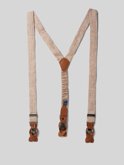 Prince Bowtie Fliege mit Hosenträgern aus reinem Leinen im Set Beige 3