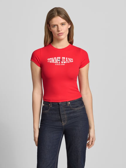 Tommy Jeans t-shirt o kroju slim fit z mieszanki bawełny Czerwony 4