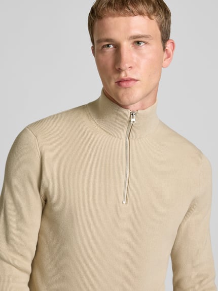 ONLY & SONS Regular Fit Troyer aus Baumwoll-Mix Modell 'PHIL' Beige Melange 3
