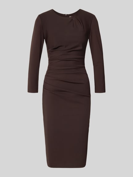 Produktfoto, Cocktailkleid mit Raffungen von Rinascimento in Dunkelbraun, schmal geschnitten, langärmlig, taillierte Passform, glatte Textur