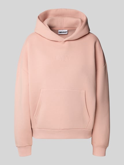 REVIEW Hoodie mit Label-Stitching und Känguru-Tasche Altrosa 2